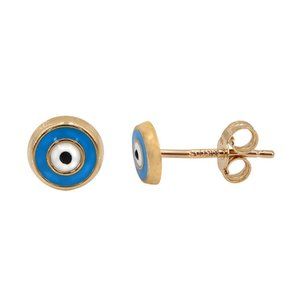 10K Real Solid Yellow Gold Evil Eye Stud Earrings Stamped 10K